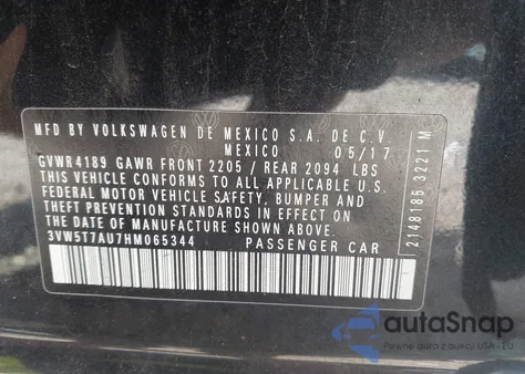 2017 Volkswagen Golf Gti Autobahn 4-Door/S 4-Door/Se 4-Door/Sport 4-Door из США, поврежденный, VIN 3VW5T7AU7HM065344